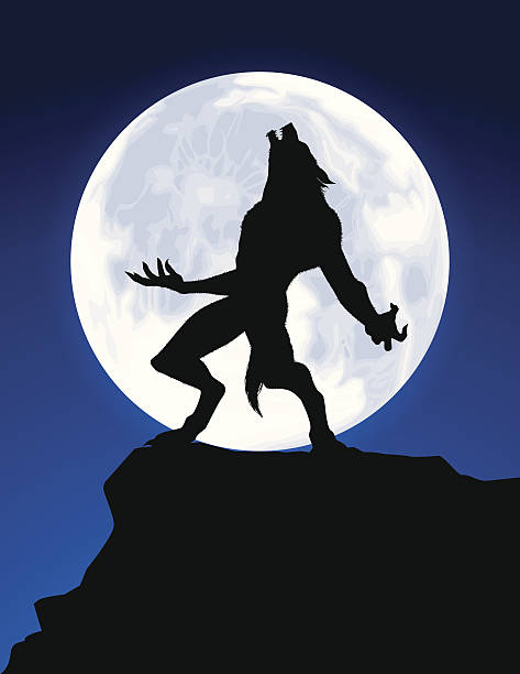 Werewolf howling at a giant full moon