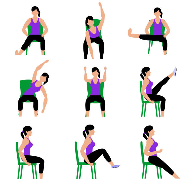 Various poses of chair yoga